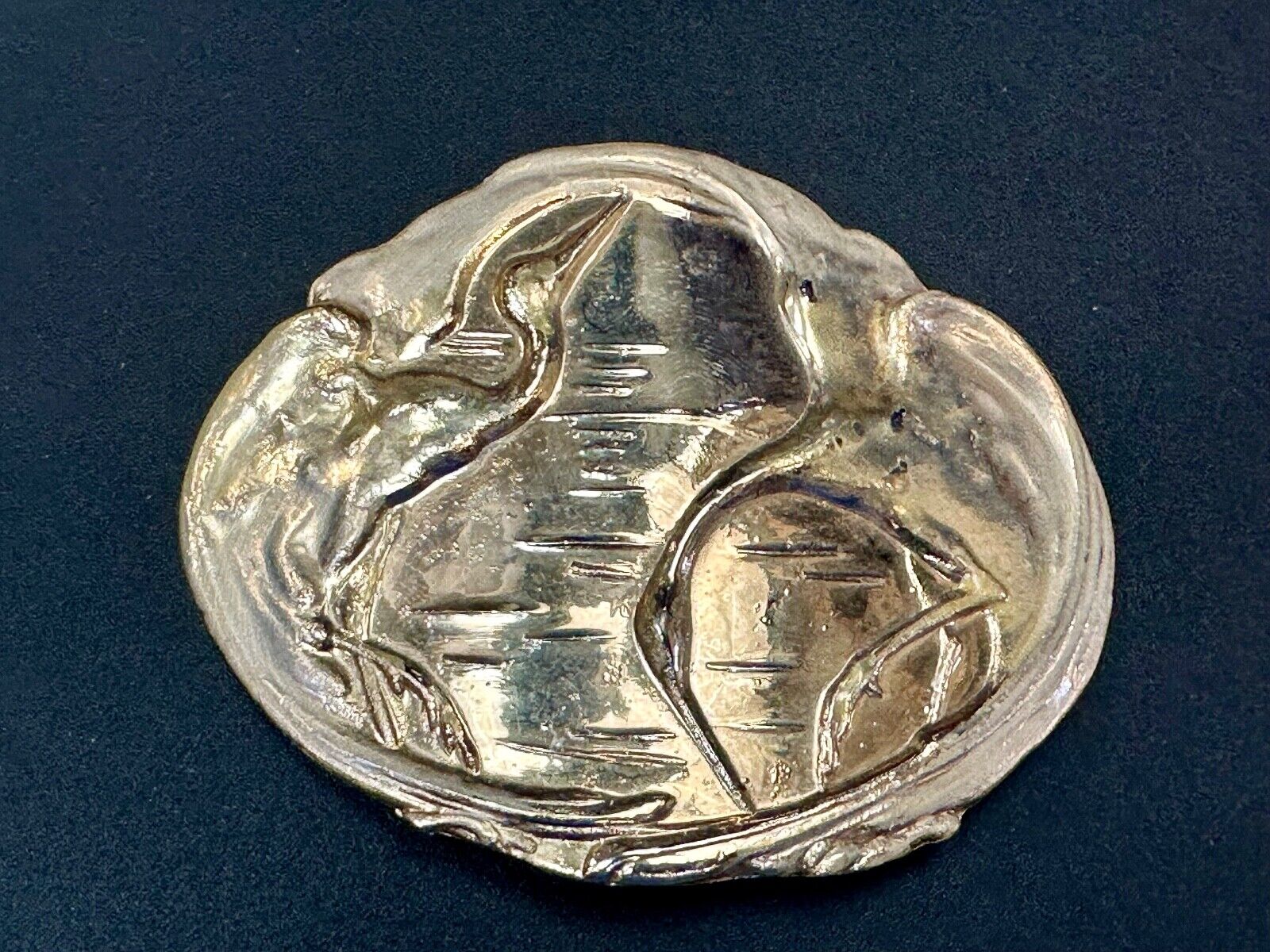 80s Charmant Swan Crane Bird Duck Abstract Gold & Yellow belt buckle