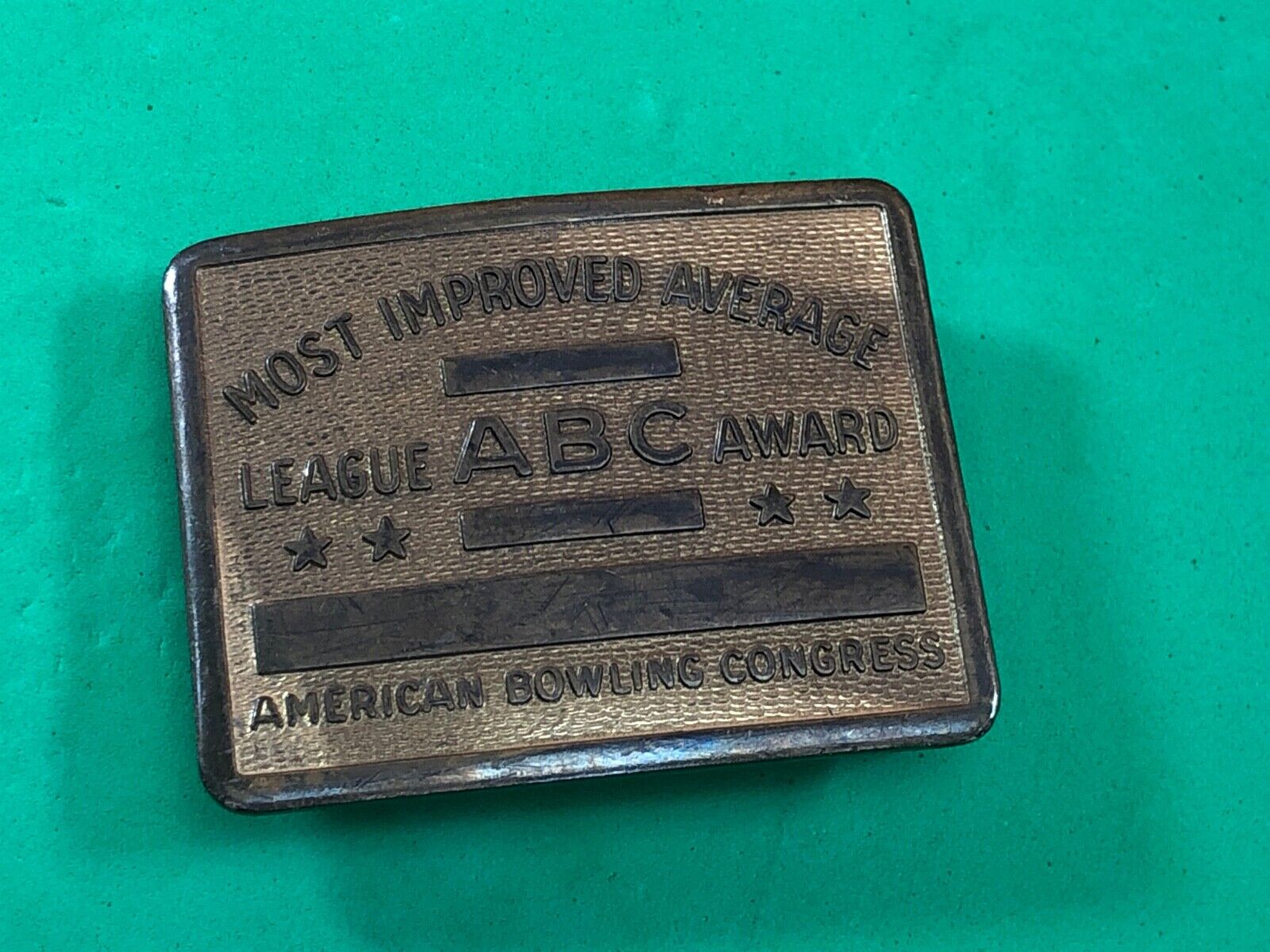 American Bowling Congress MOST IMPROVED AVERAGE Award Belt Buckle 