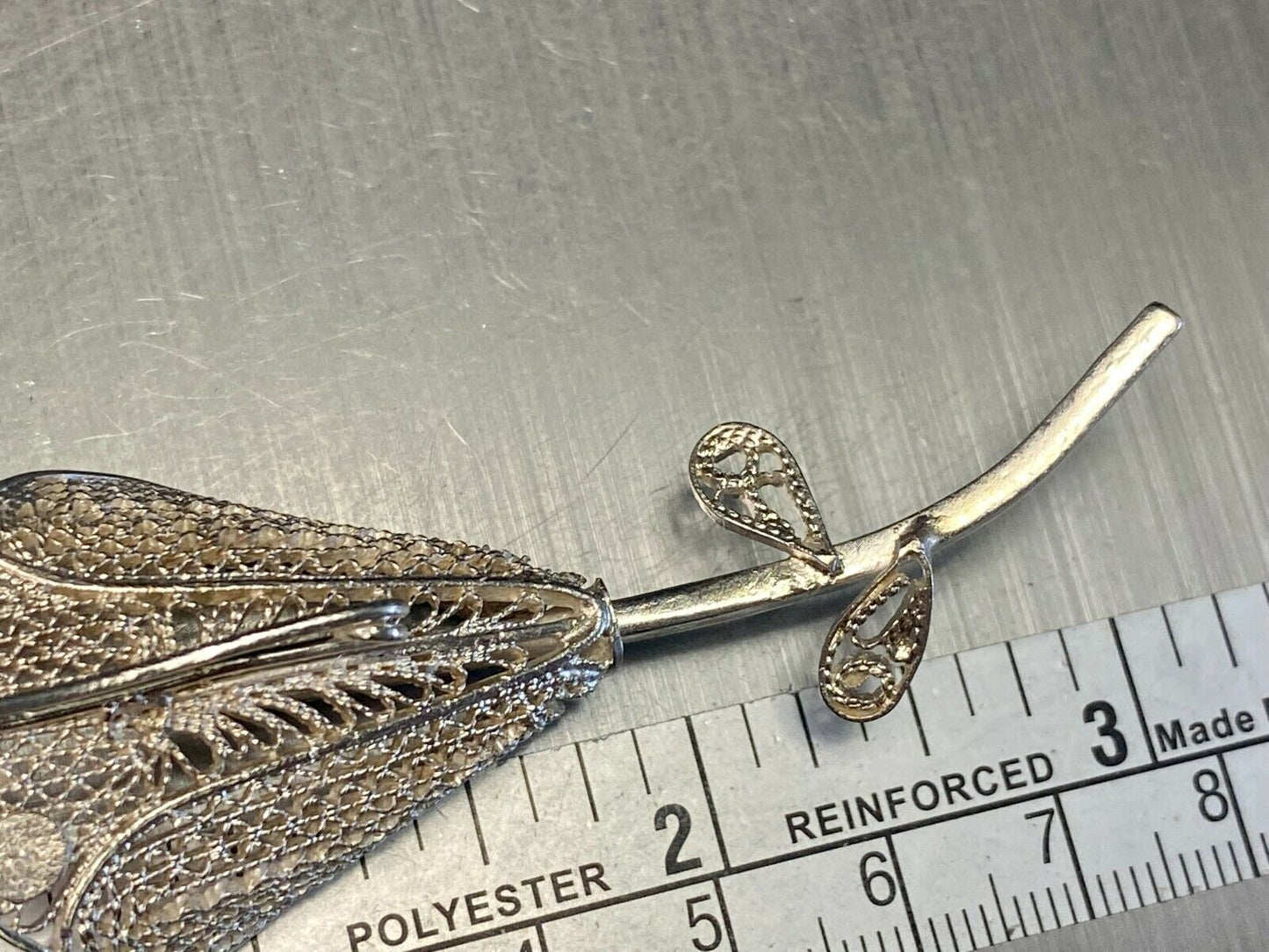 Vintage Filagree Easter Lily Flower Single Stem 925 Sterling Silver Brooch Pin
