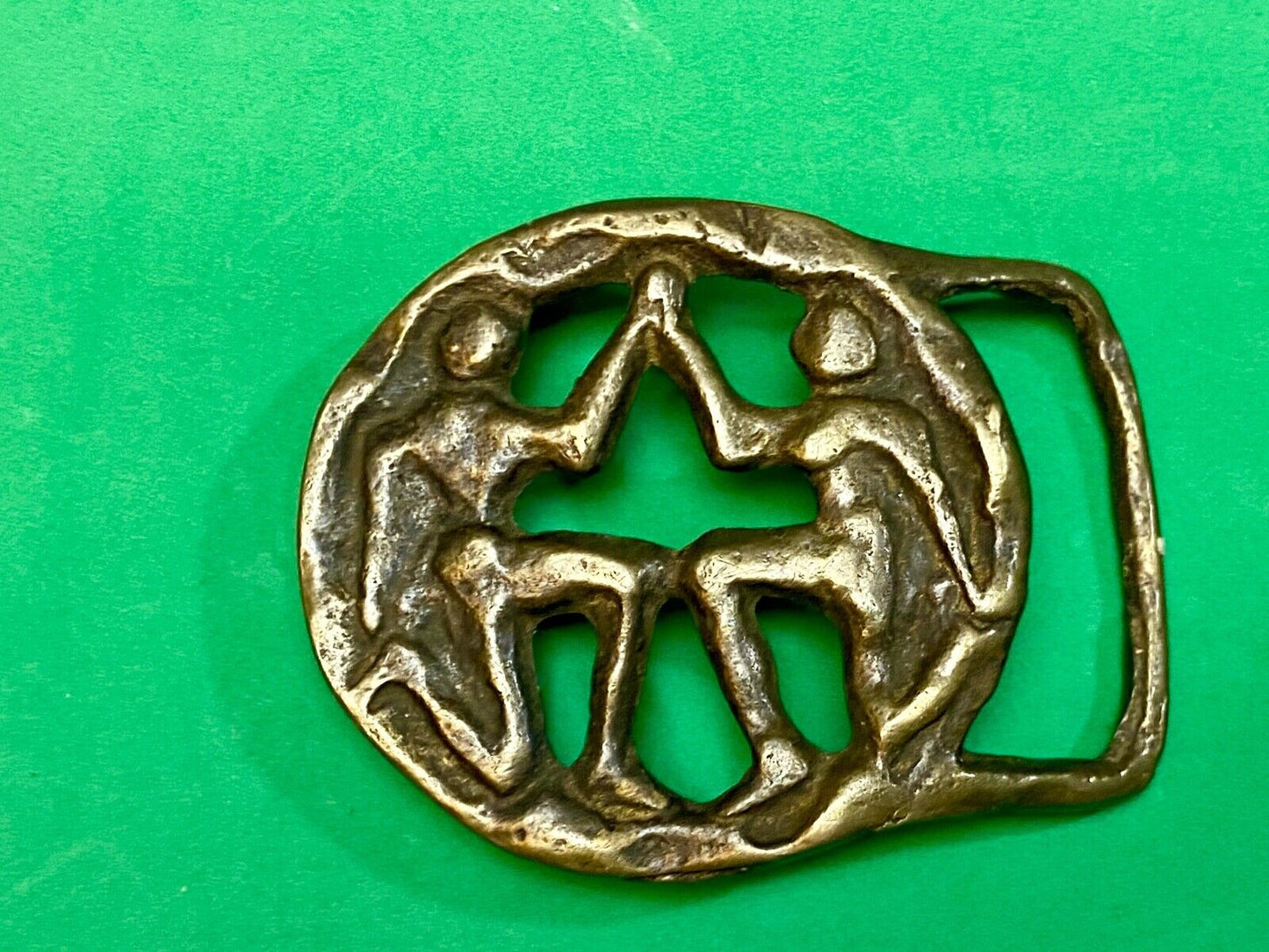 Vintage Hippie round Gemmni Twins Horoscope Astrological belt buckle 