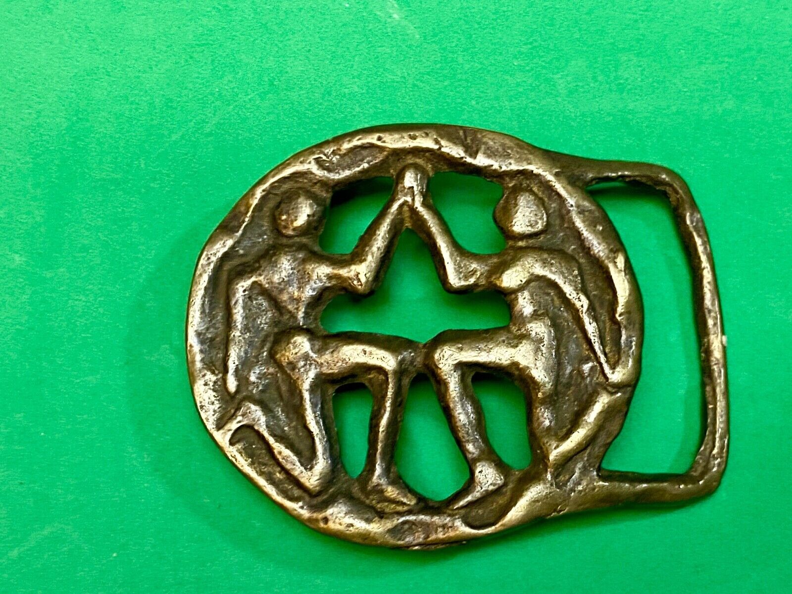 Vintage Hippie round Gemmni Twins Horoscope Astrological belt buckle 