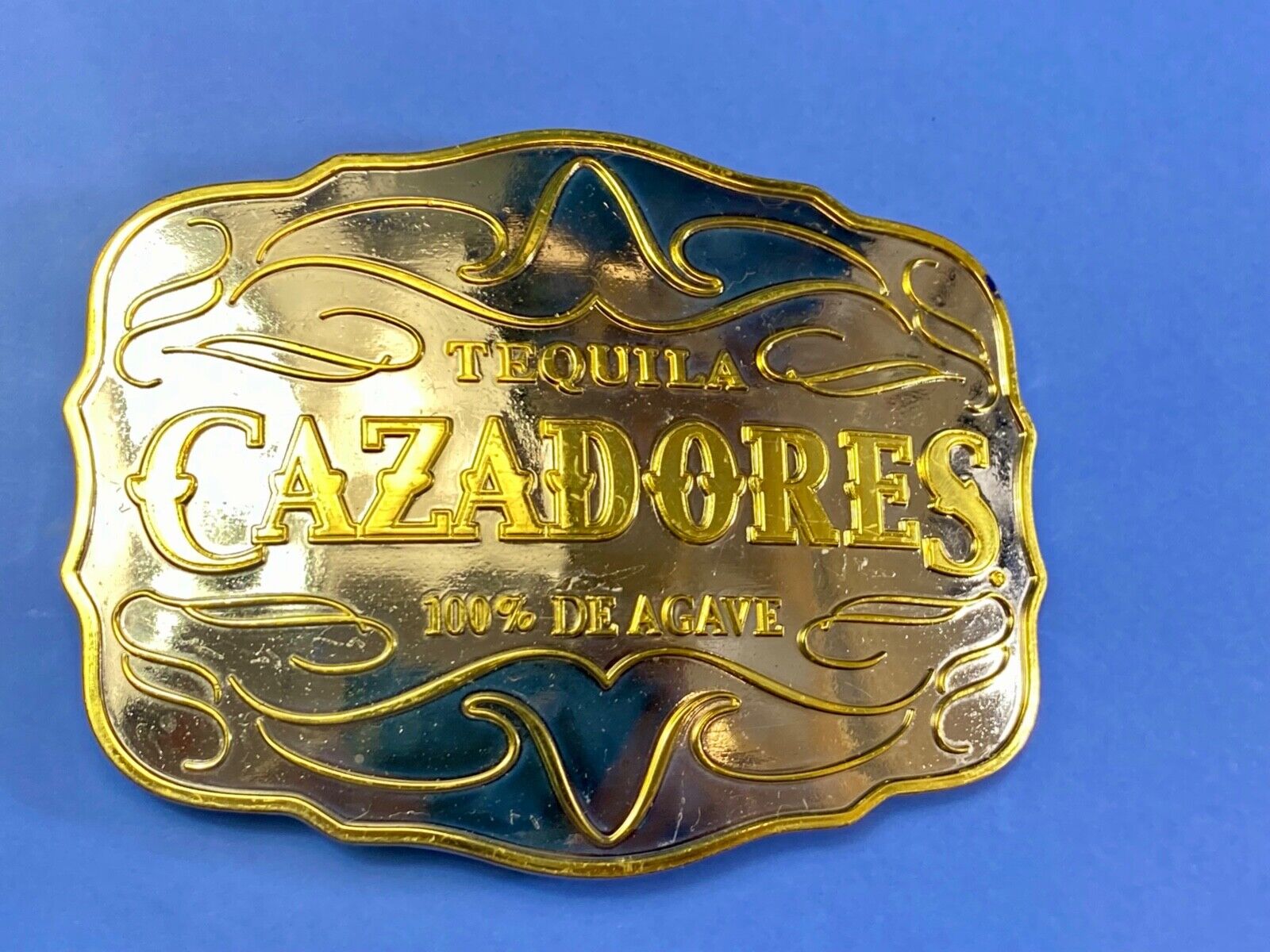 TEQUILA CAZADORES 100% DE AGAVE BELT BUCKLE RARE ADVERTISING OVERSIZED, HUGE!