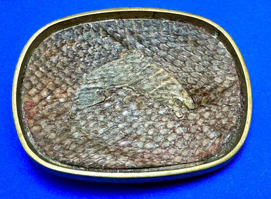 Artisan jumping fish on snake skin solid brass belt buckle