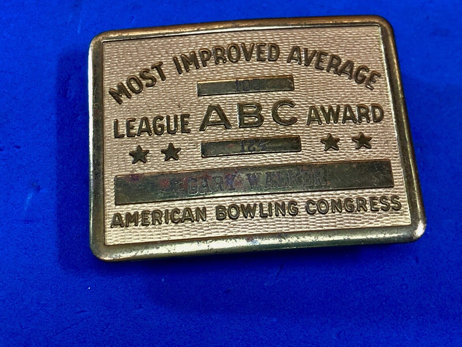 ABC Most Improved Average ABC Award Belt Buckle vintage old Bowl Bowling ball 