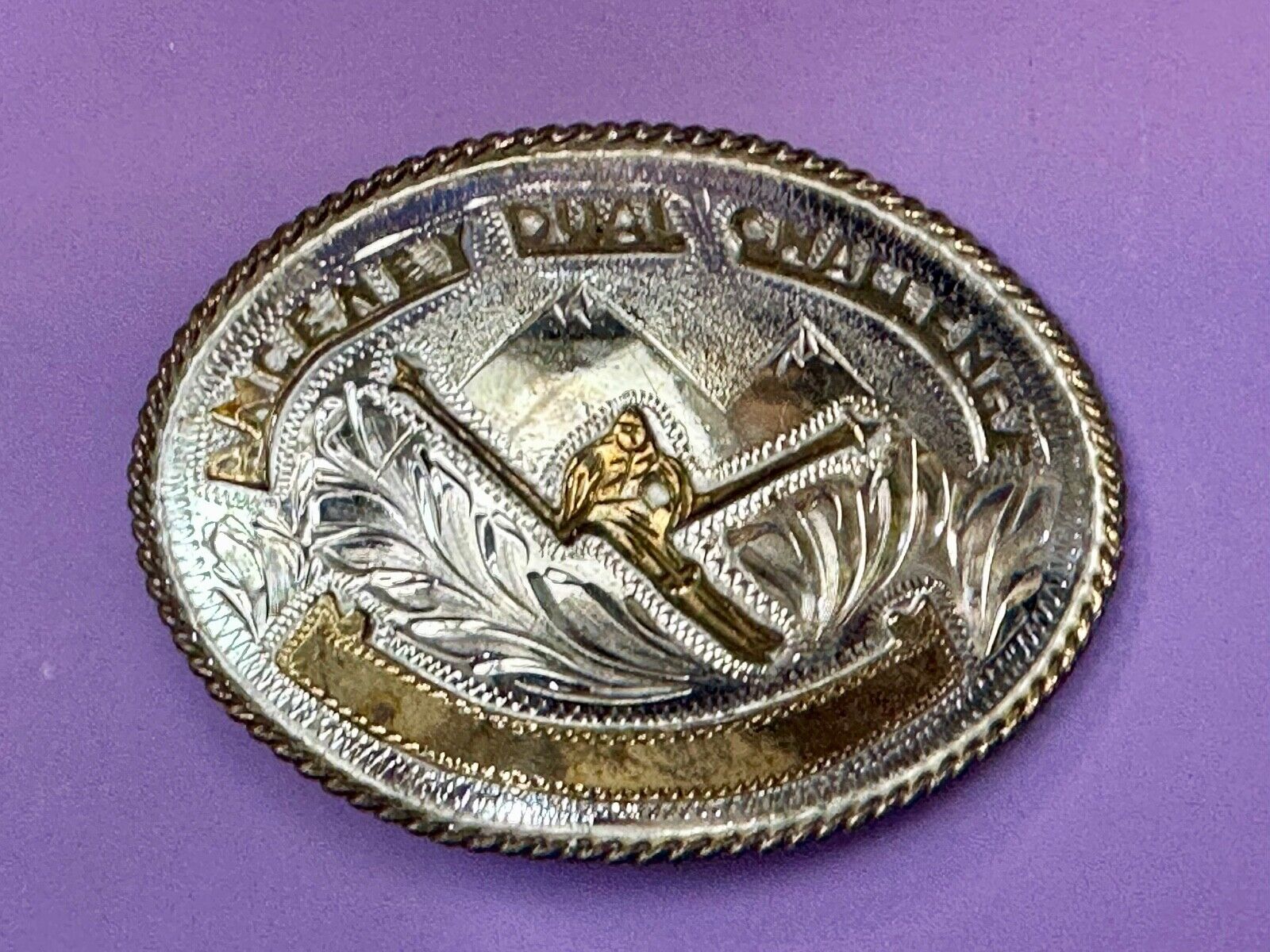 Amcemey Dual Challenge Downhill Ski Trophy Award Vintage Western Belt Buckle