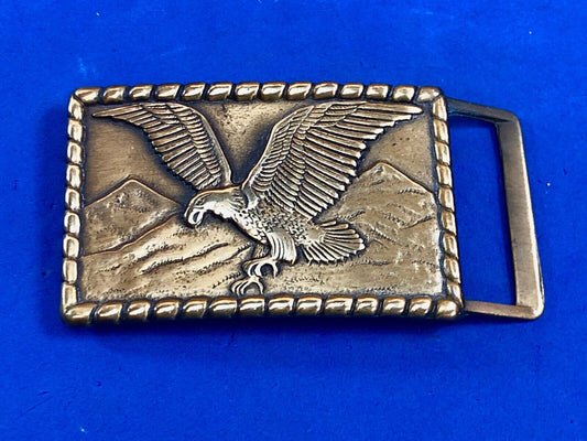 Vintage BRASS TONE or REAL? FLYING EAGLE BELT BUCKLE - western rope boarder 