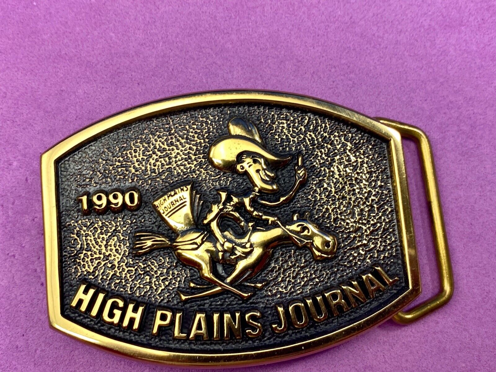 Vintage 1990 High Plains Journal Belt Buckle Cowboy Horse Newspaper by BTS 
