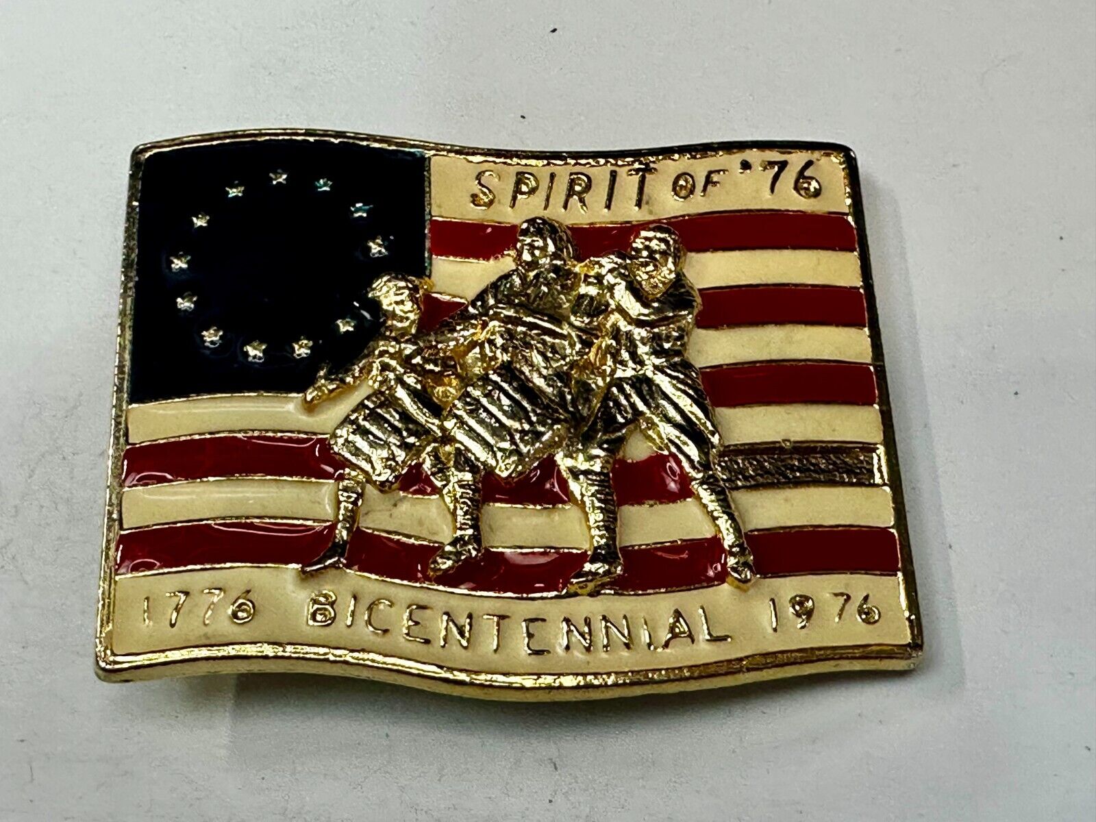 America Bicentennial Spirit of 76" Patriotic Flag Marching Band Belt Buckle