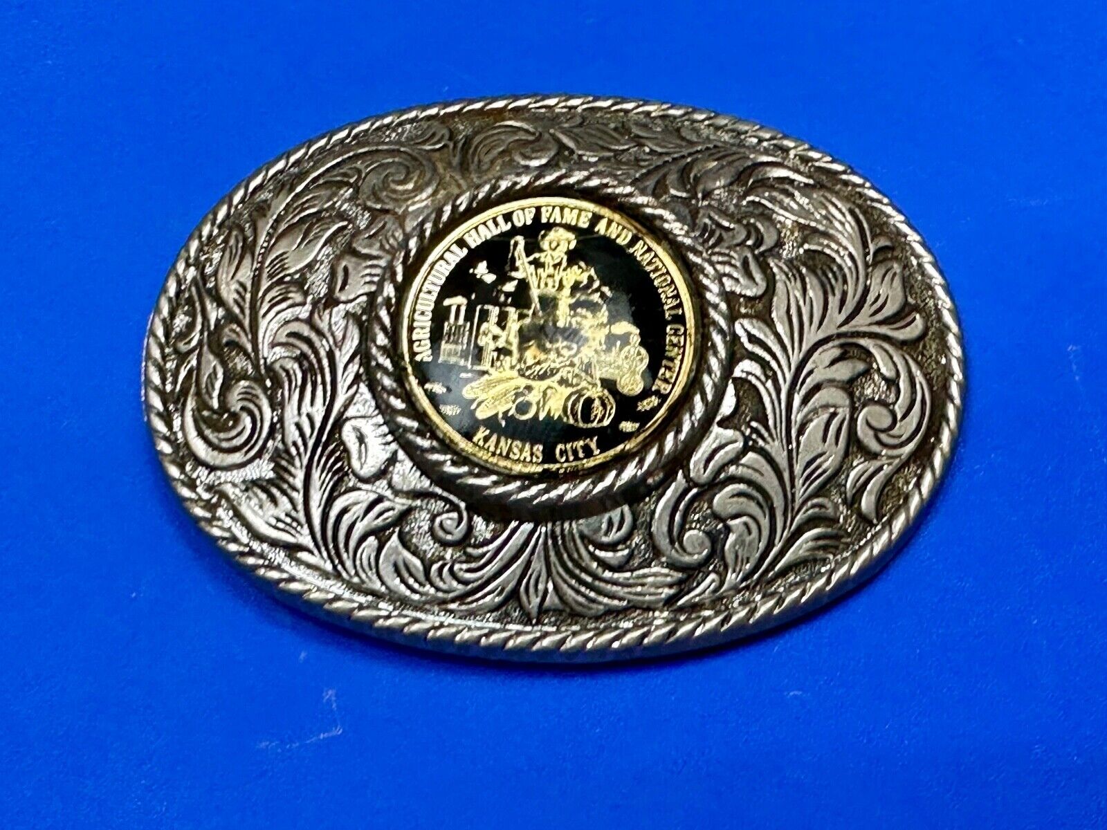Agricultural Hall of Fame Kansas City western round centerpiece Belt Buckle