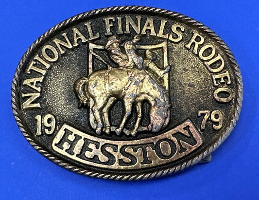 1979 Cowboy Saddle Bronc NFR National Finals Rodeo HESSTON belt buckle