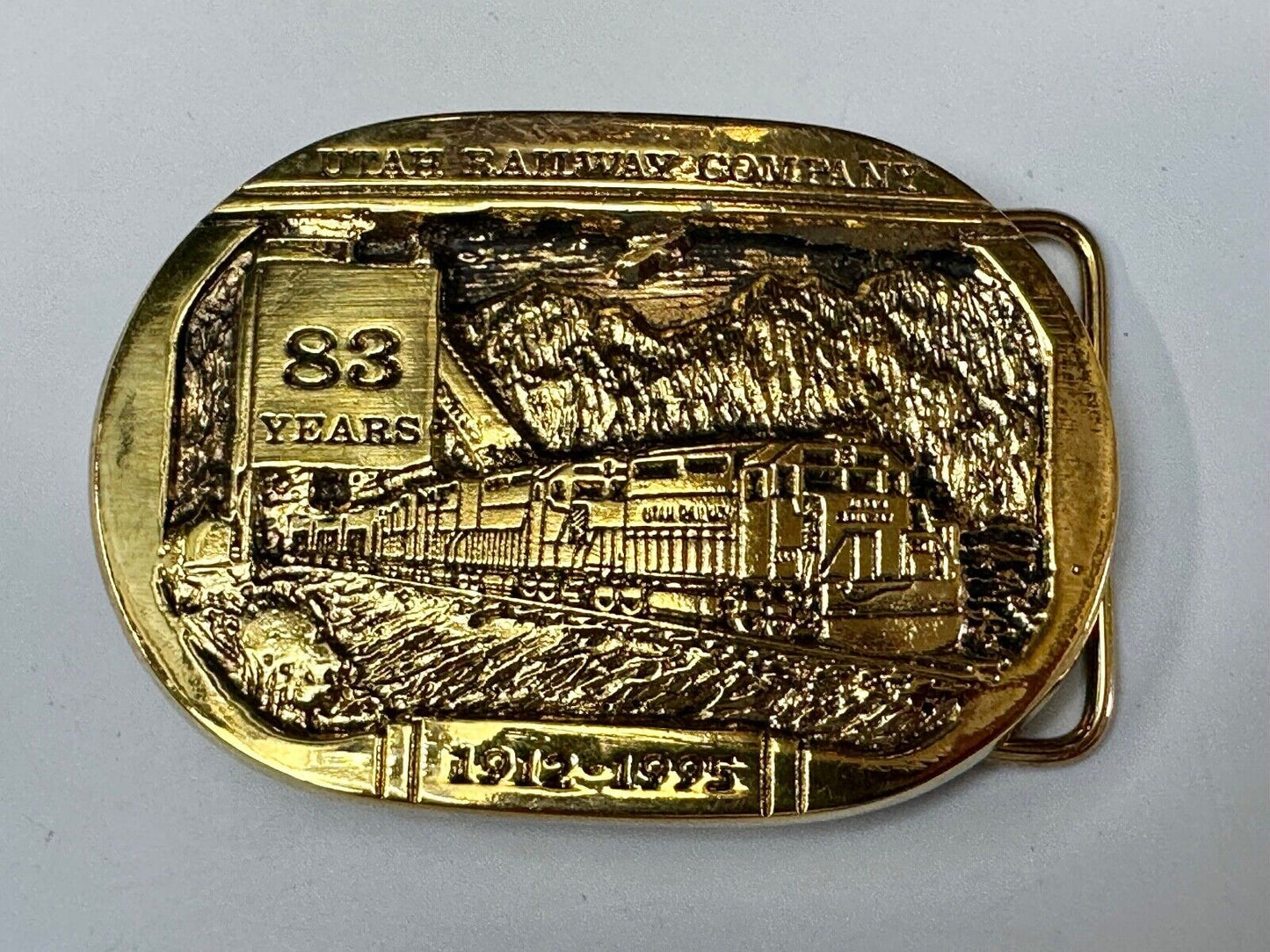 Utah Railway Co Vtg Train Railroad 83 Years Gary Prazen Bronze Art Belt Buckle