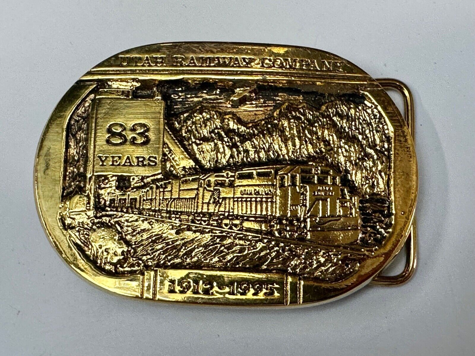 Utah Railway Co Vtg Train Railroad 83 Years Gary Prazen Bronze Art Belt Buckle