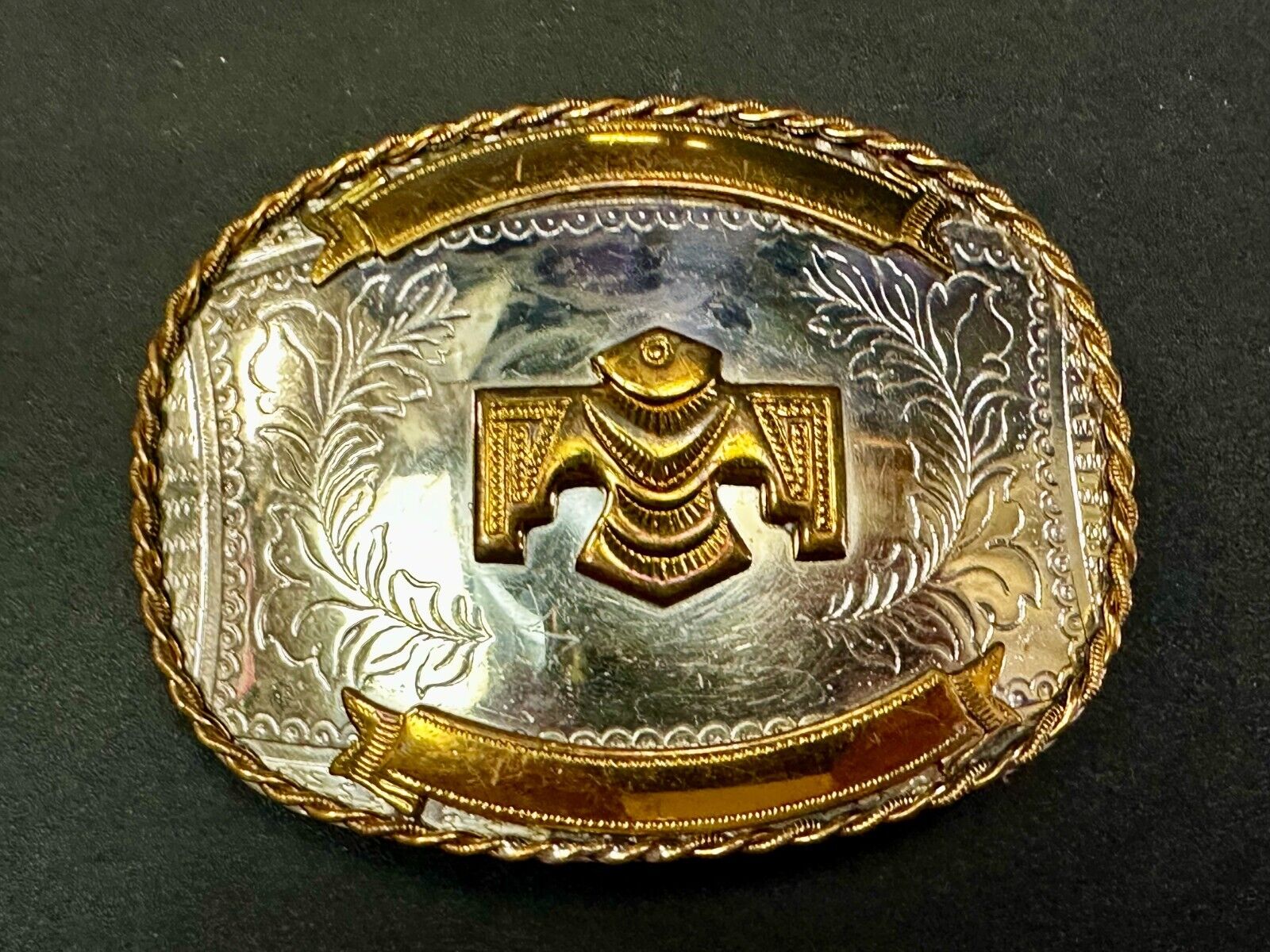 Thunderbird Embalm and Blank Engravable Ribbon Vintage Nickel Silver Belt Buckle