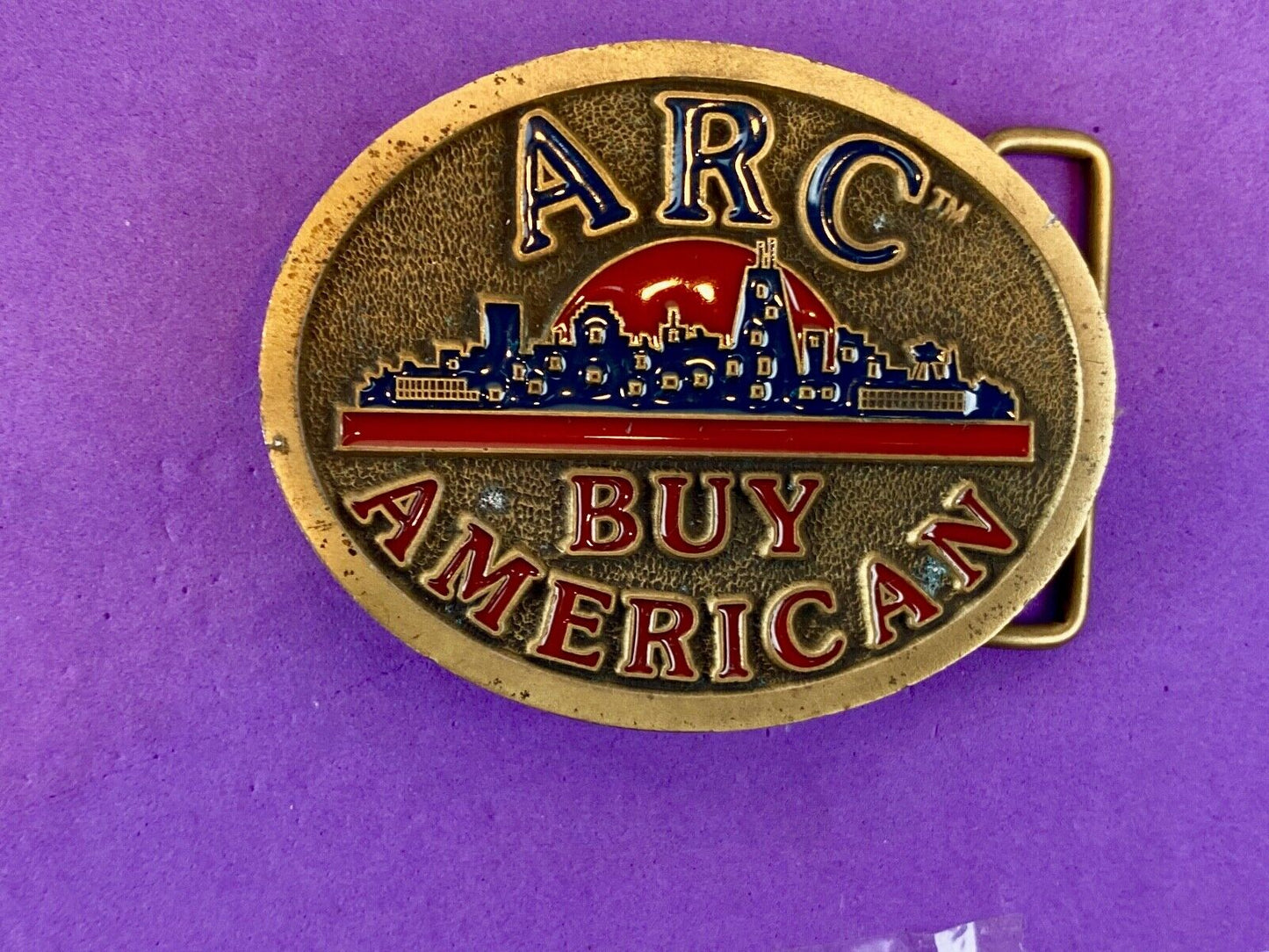 ARC Buy American C+D Hit 1980's Enamel Advertising Numbered USA Belt Buckle 