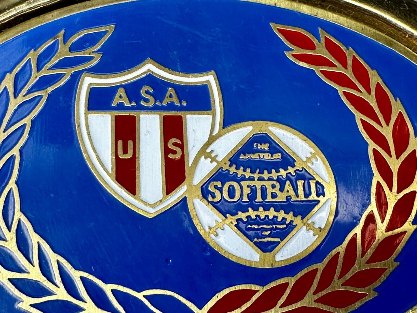 A.S.A. U S Softball Solid Brass Commemorative Collectible Vintage Belt Buckle