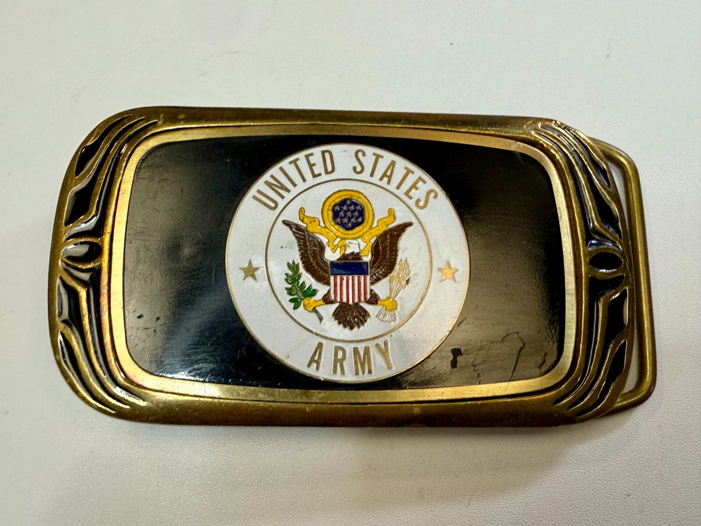 United States Army Military Eagle Seal Vintage 1988 NAP Solid Brass Belt Buckle