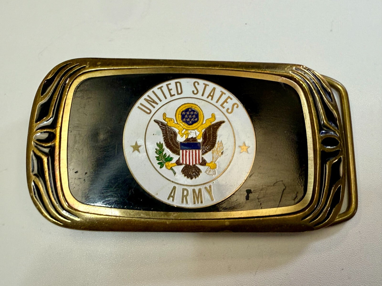 United States Army Military Eagle Seal Vintage 1988 NAP Solid Brass Belt Buckle