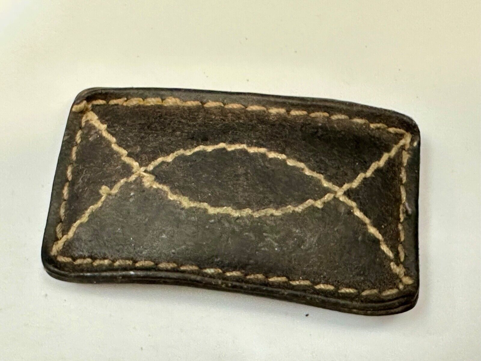 Vintage brown leather stitched Belt Buckle - to wear or restore