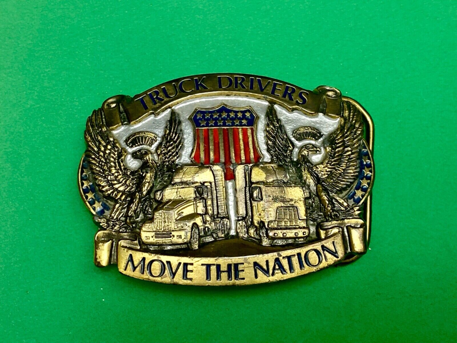 Truck Drivers Move the Nation Vtg. 1987  Belt Buckle Long Nose Flat Nose Cabover