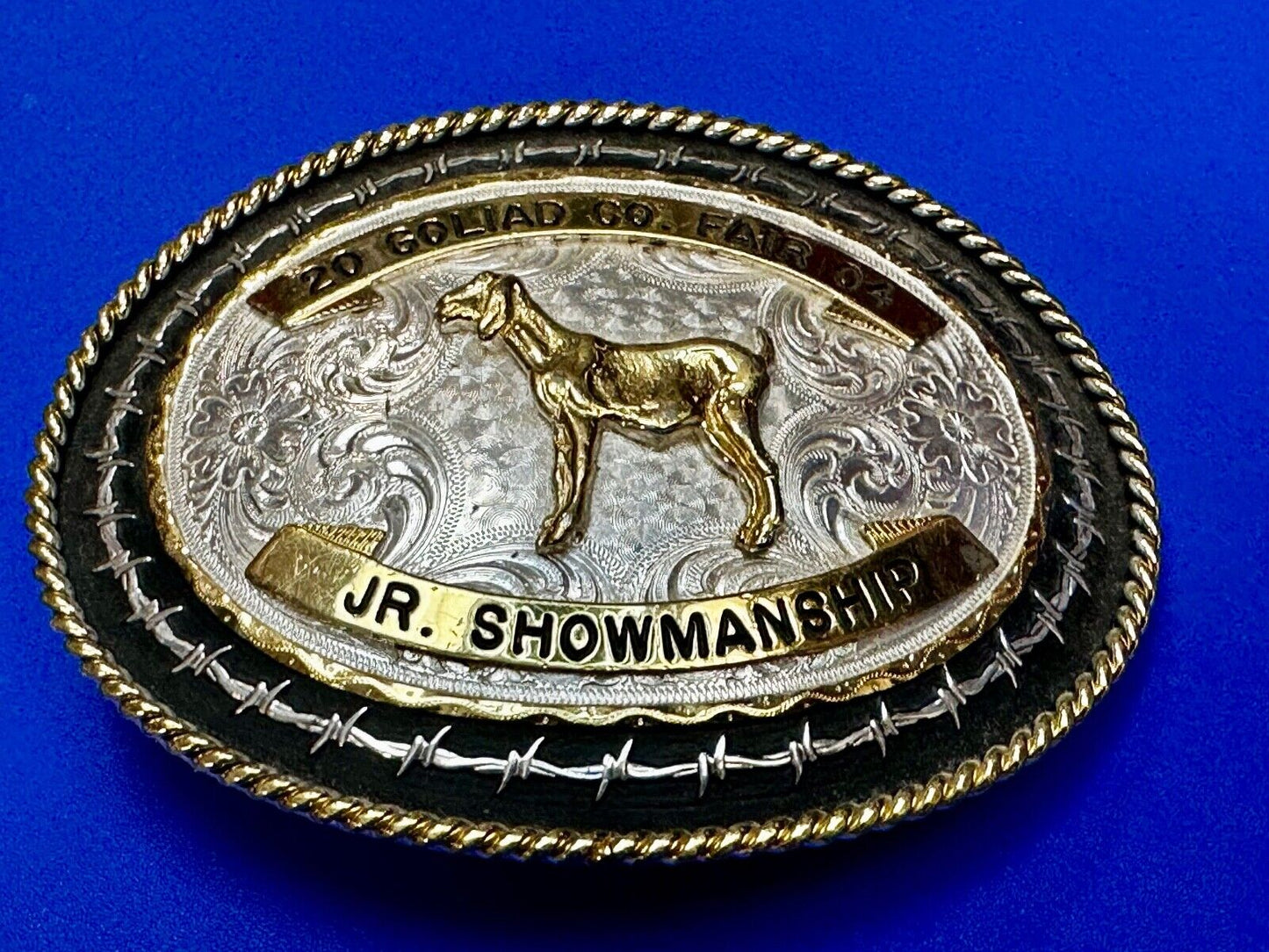 04 Goliad Co Fair Jr Showmanship Trophy Montana Silversmiths Numbed Belt Buckle