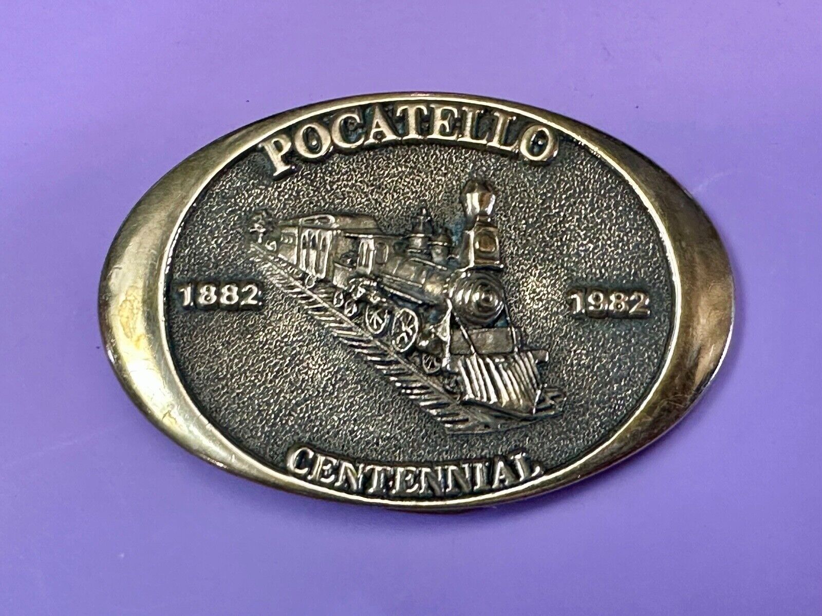 1982 Pocatello Idaho Train Centennial Solid Bronze Western Heritage Belt Buckle