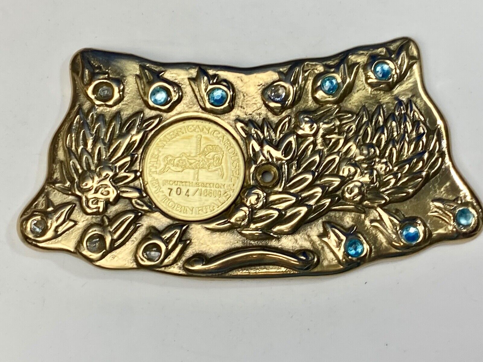 American Carousel 4th  coin collectors centerpiece Large gold tone belt buckle