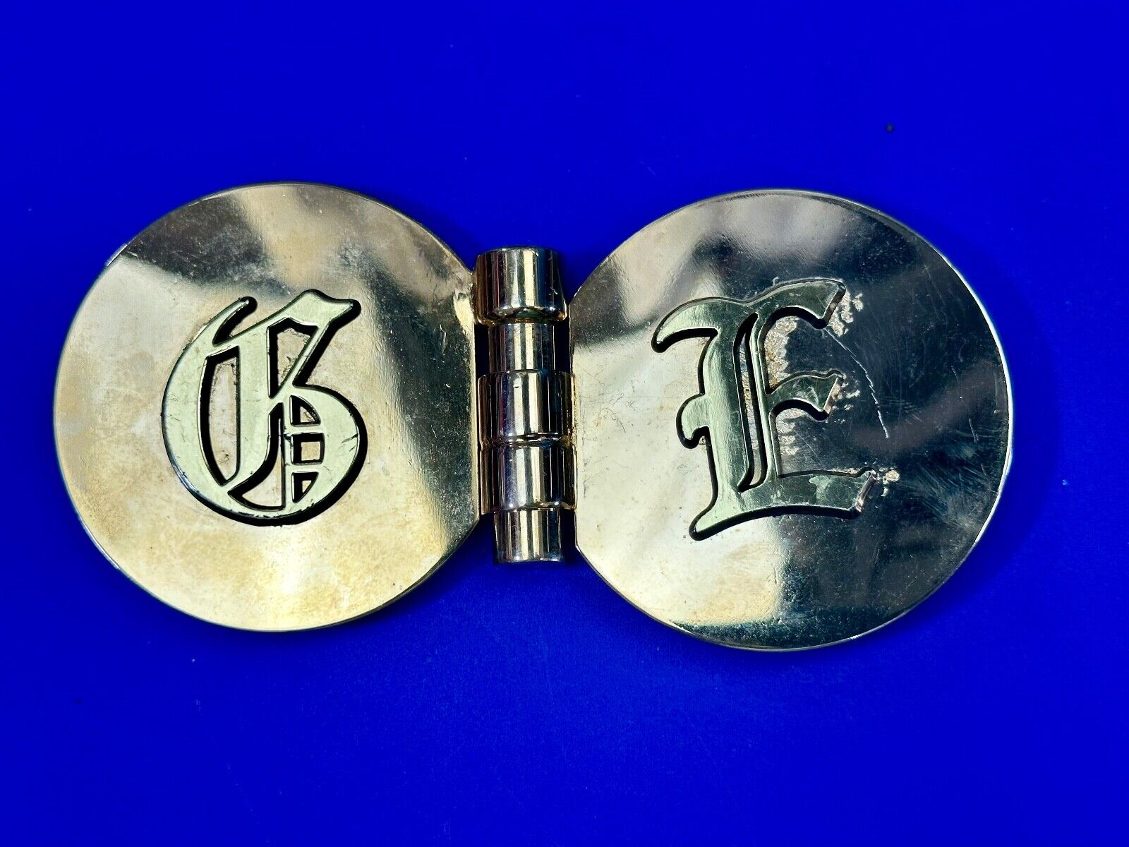 vintage initials letter GE? Hinged gold tone belt buckle