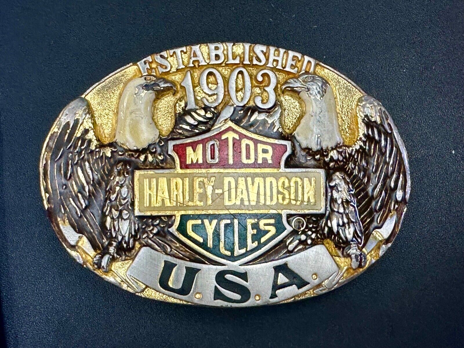 Twin Eagles Harley Davidson Motorcycles 1903 - Vintage 70's Raintree belt buckle