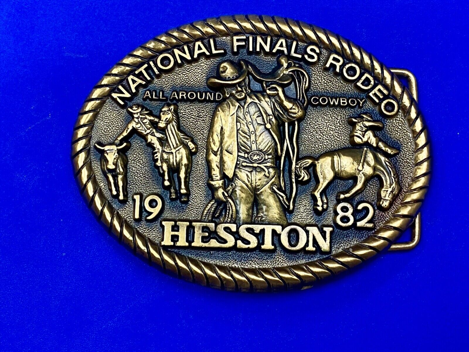 1982 HESSTON National Finals Rodeo All Around Cowboy Western 8th belt buckle