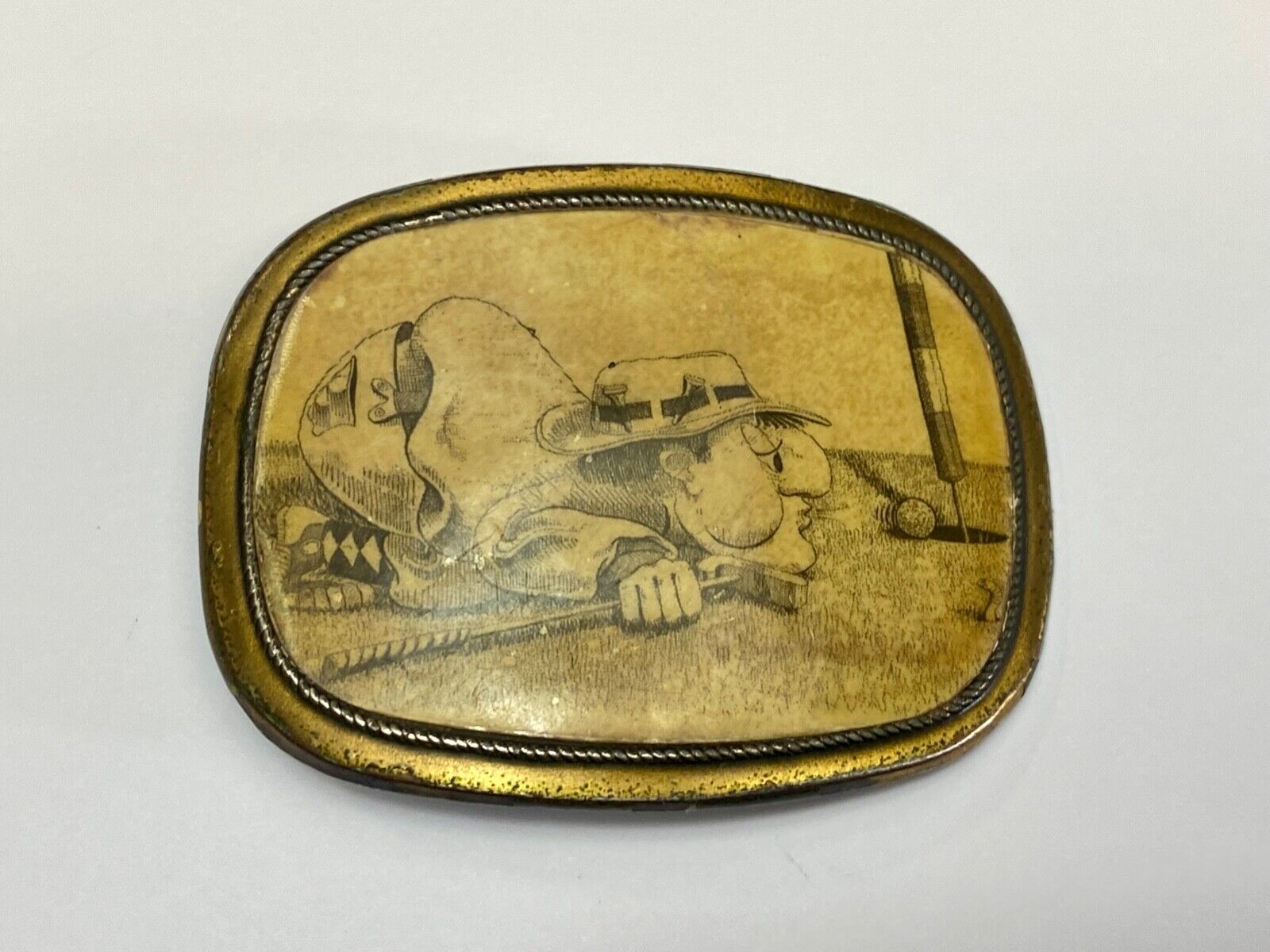 Vintage 1970s Funny Golf Cartoon Comic Metal Belt Buckle