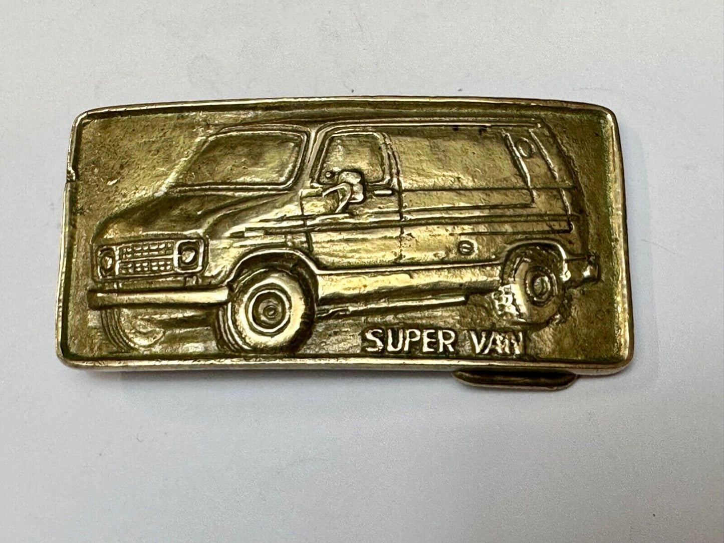 70s Super Van Solid Brass Belt Buckle Chevy Ford Hippy Style and Retro