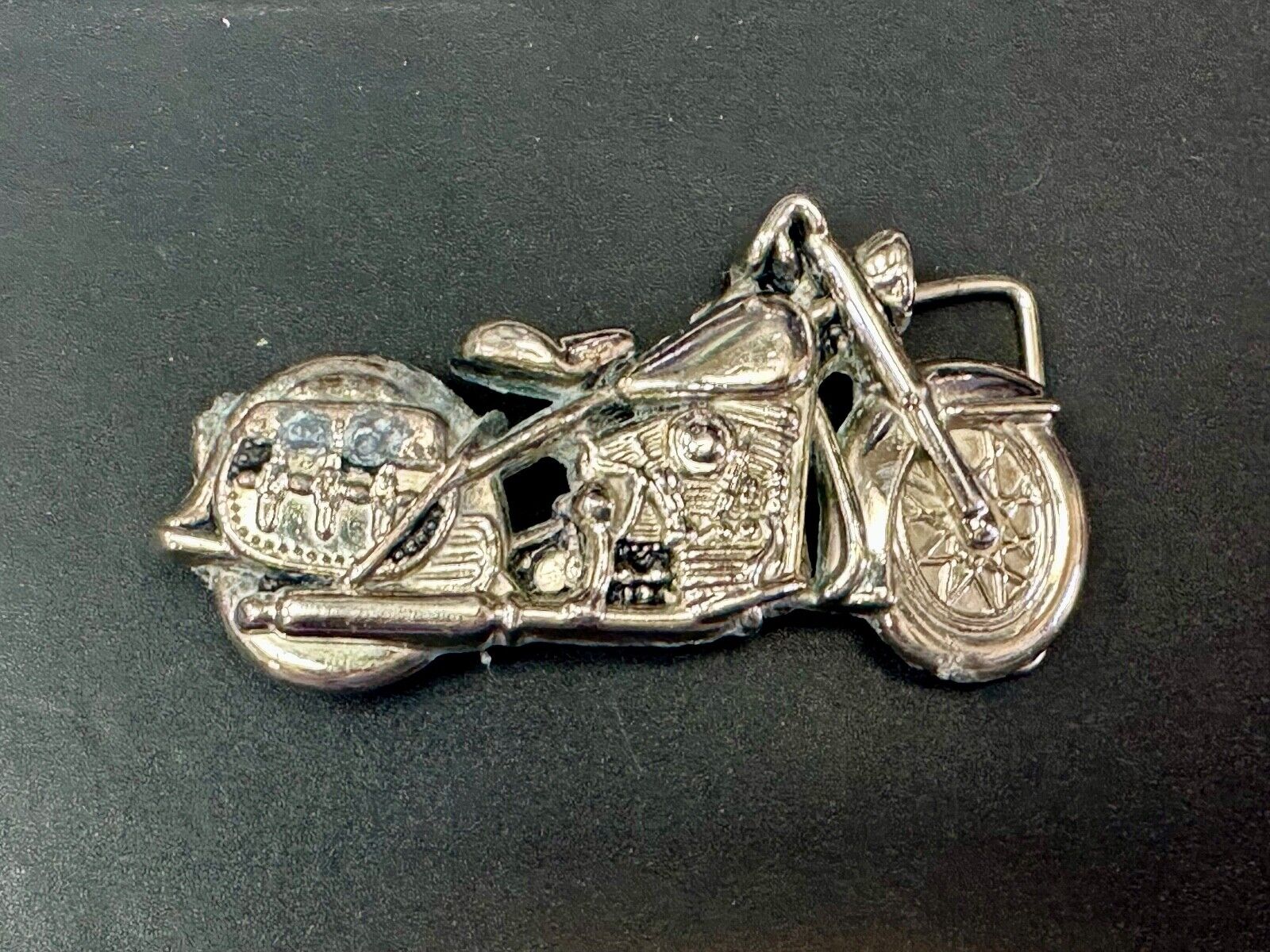 4" wide Figural Motorcycle W/ Saddle bag Silver color bikers belt buckle
