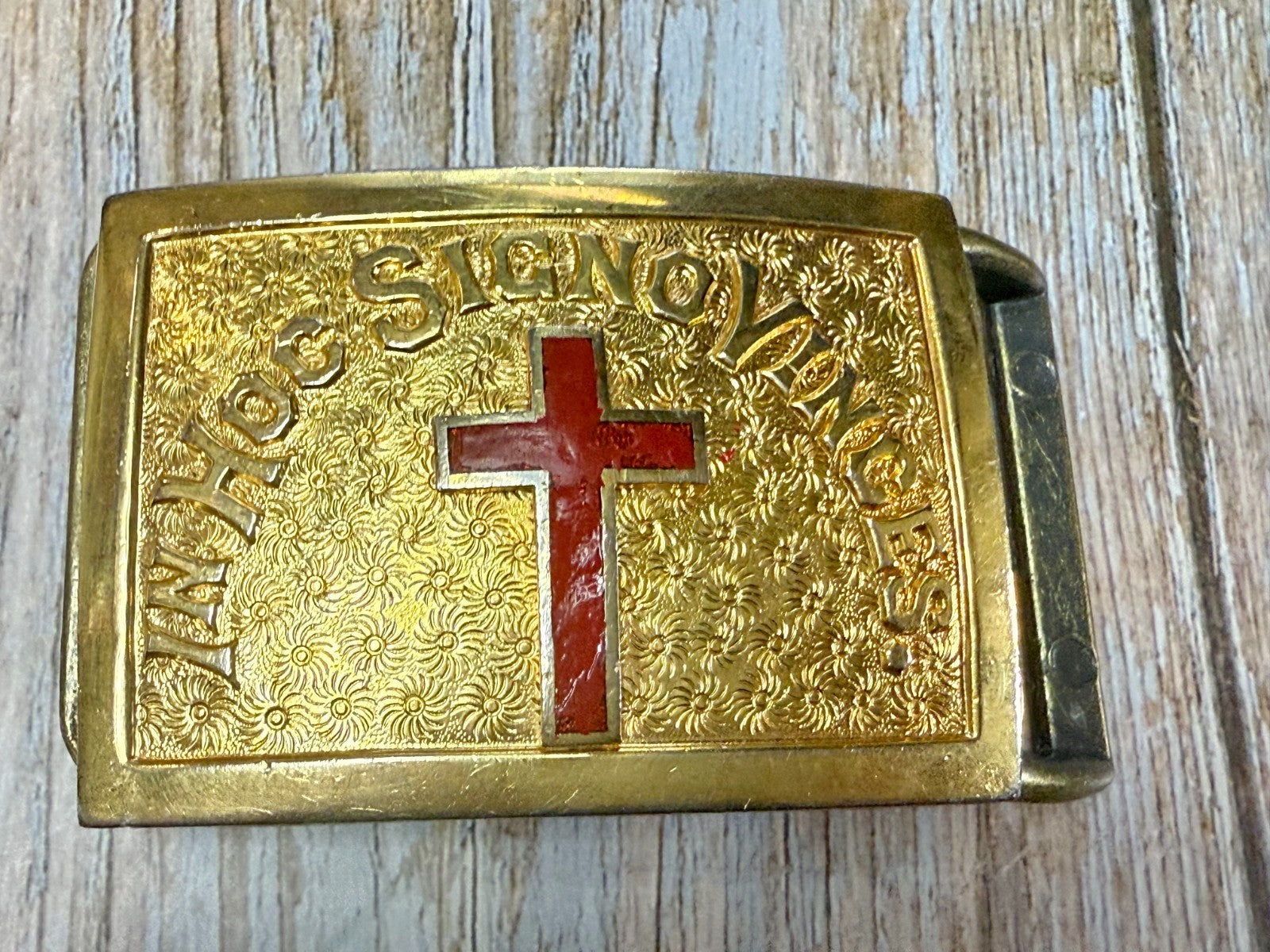 VINTAGE In Hoc Signo Vinces Masonic Knights Templar RED CROSS Belt Buckle