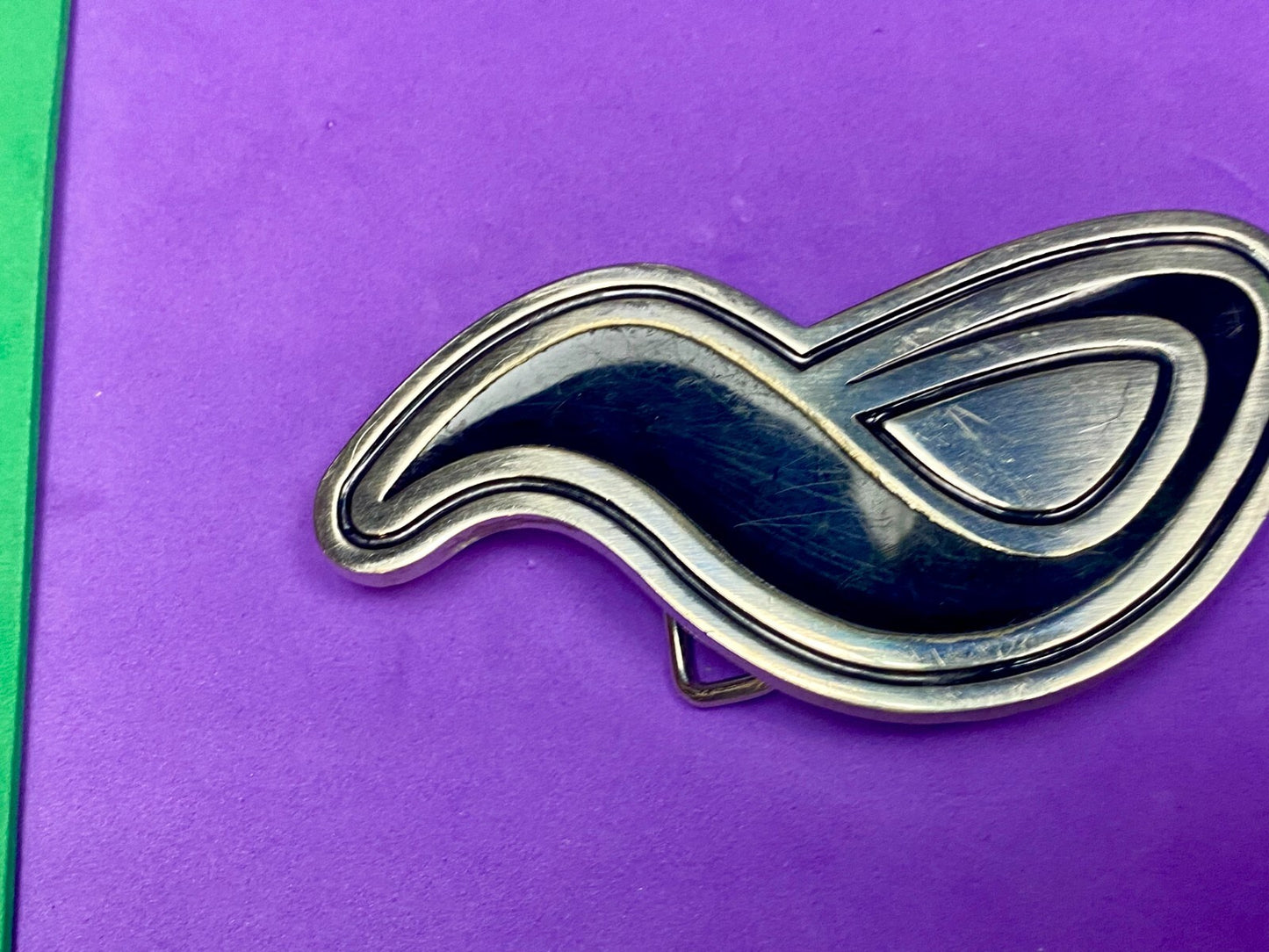 Abstract Pattern Logo? Black Enameled Belt Buckle
