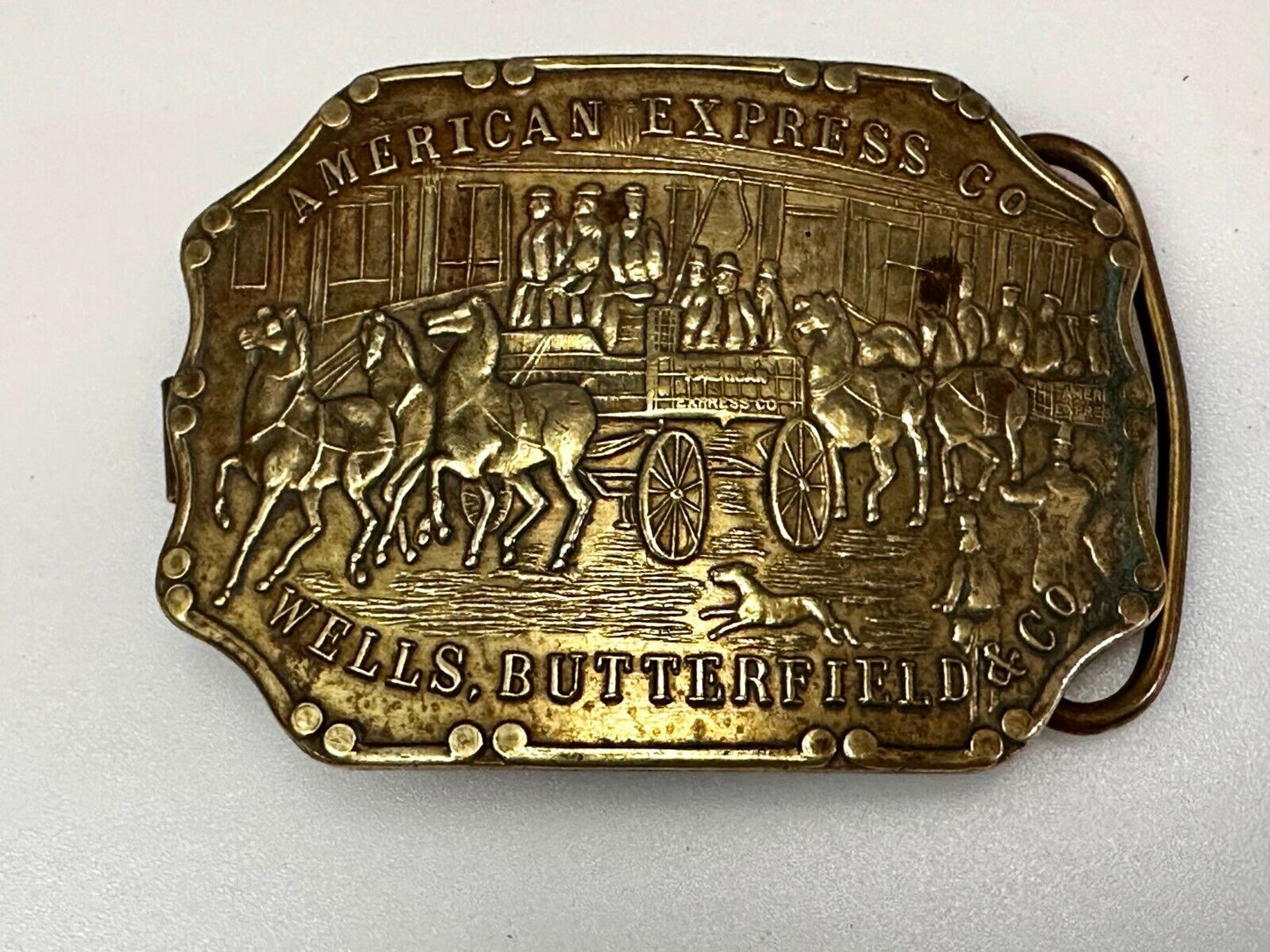American Express Co Wells Butterfield Vintage Tiffany Rare Stone Belt Buckle