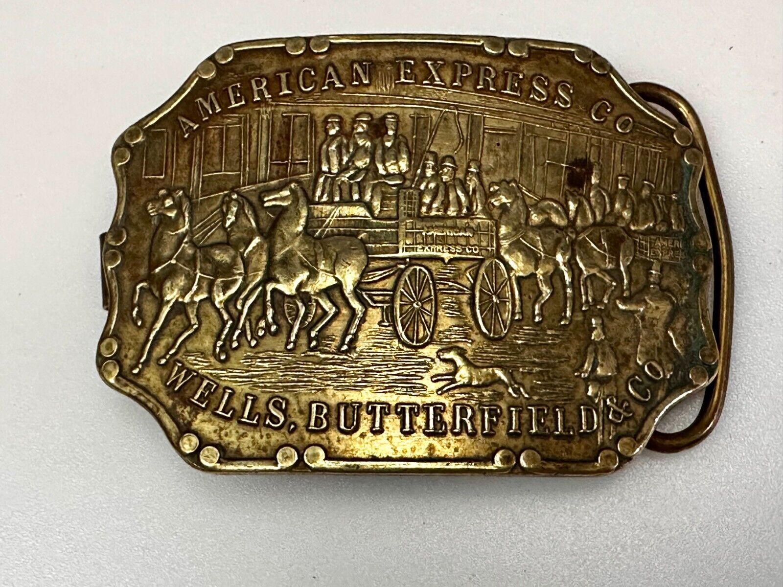 American Express Co Wells Butterfield Vintage Tiffany Rare Stone Belt Buckle