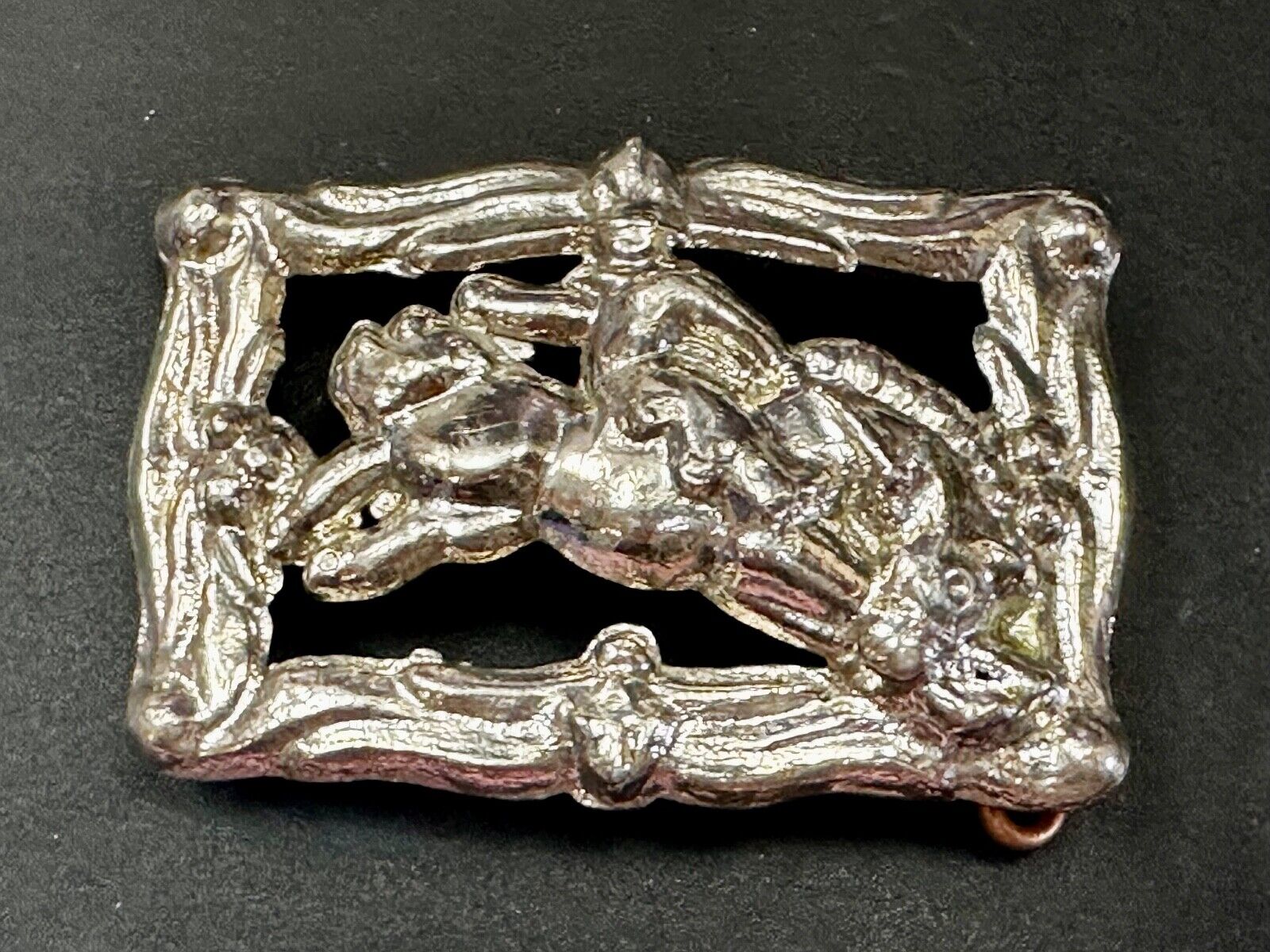 Unique silver tone Vintage Cowboy Saddle Bronc see through western belt buckle