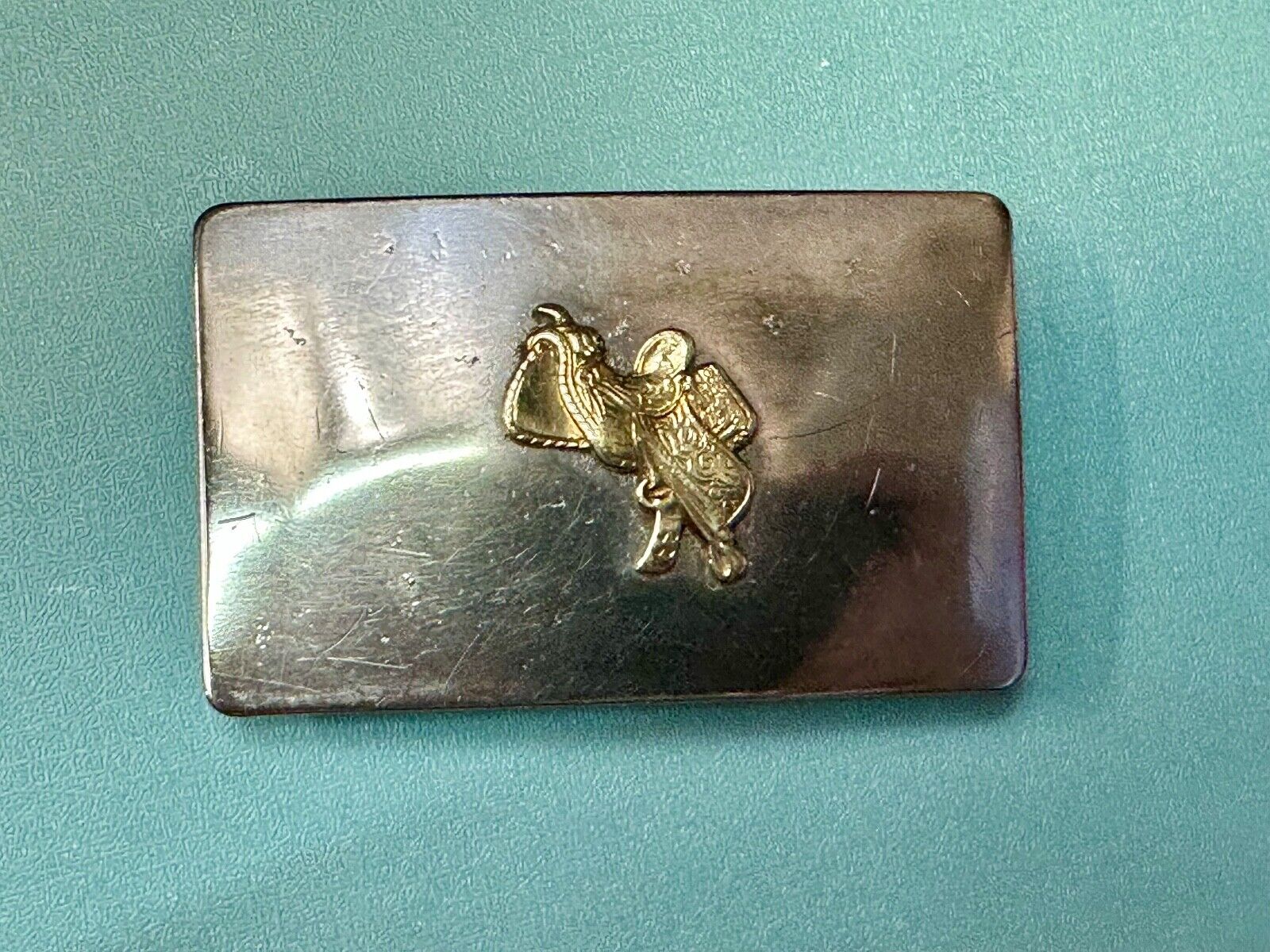 vintage horse saddle with stirrups for sale Two tone USA western belt buckle