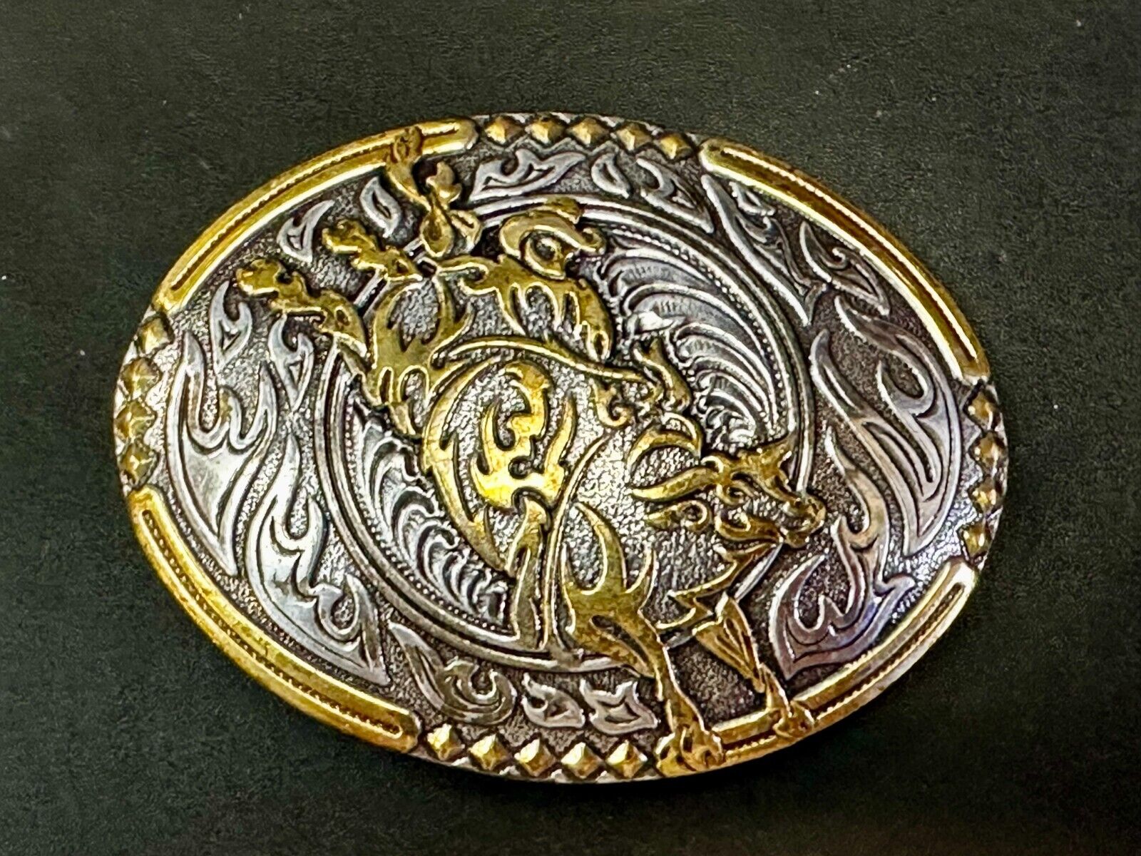 Abstract Rodeo Bull Cow Steer Ornate Two Tone Western Belt Buckle by Crumrine