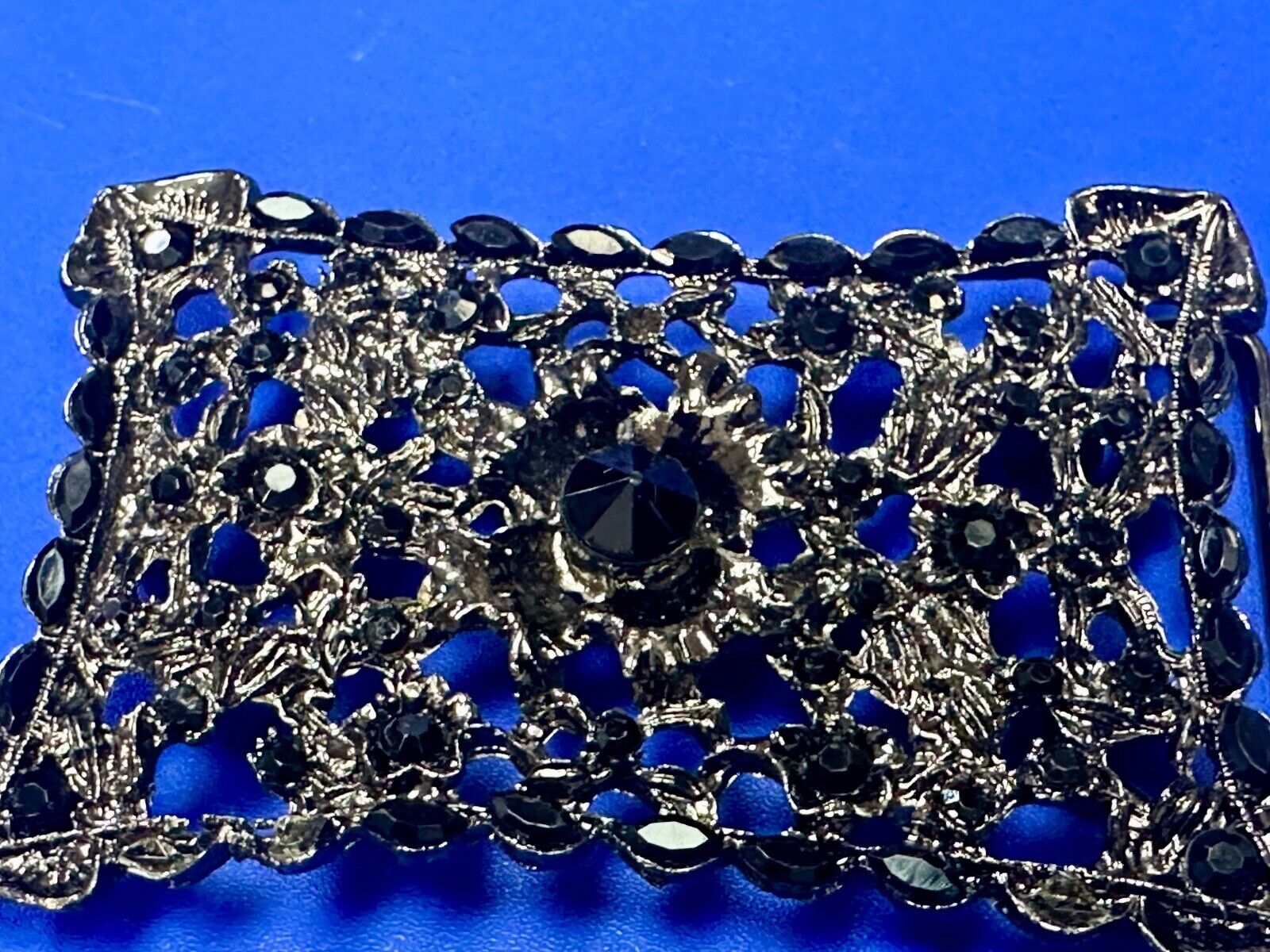 Unique black Victorian vibe black Rhinestone accented see through Belt Buckle