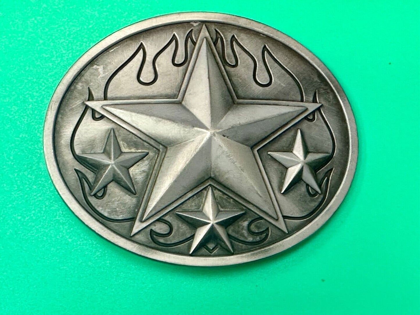 3d Nautical Celtic STAR in flames silver tone oval 4" wide belt buckle