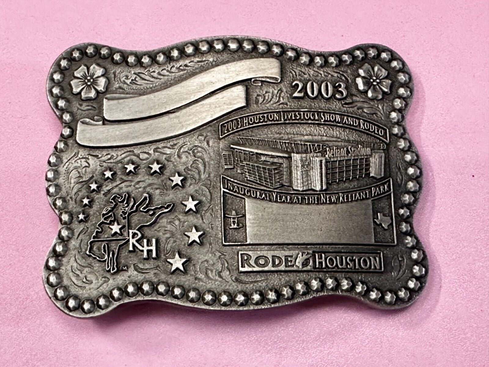 2003 Houston Livestock Show and Rodeo Inaugural  Award Trophy Cowboy Belt Buckle