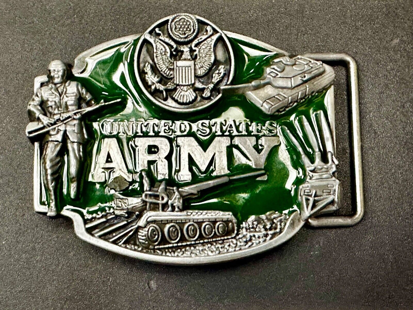 United States Army - Dimensional Patriotic Soldier Tank Cameo Green Belt Buckle