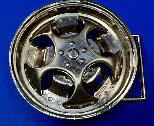 Unique Spinner Car Truck Wheel Rim See Through Silver Tone Round Belt Buckle