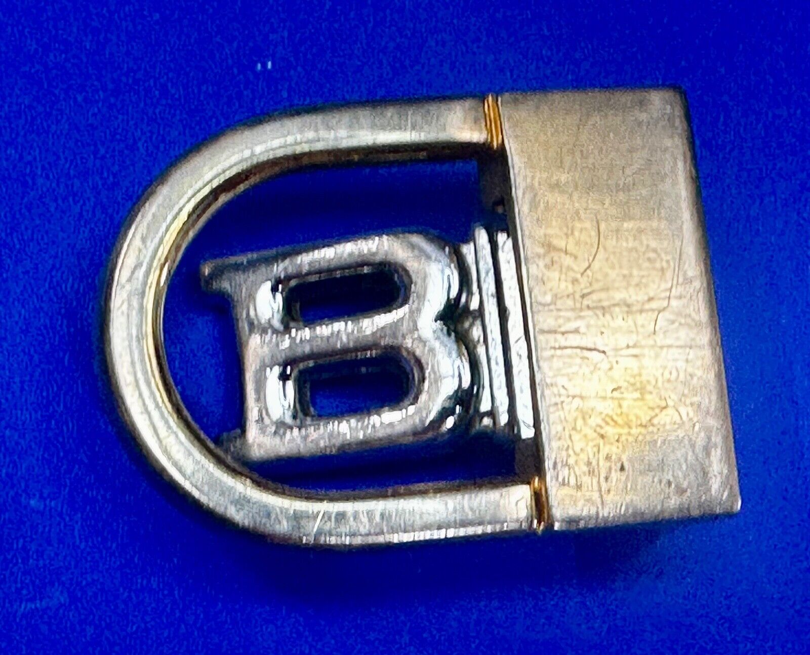B - Letter Initial Monogram Vintage two tone swing arm small belt buckle