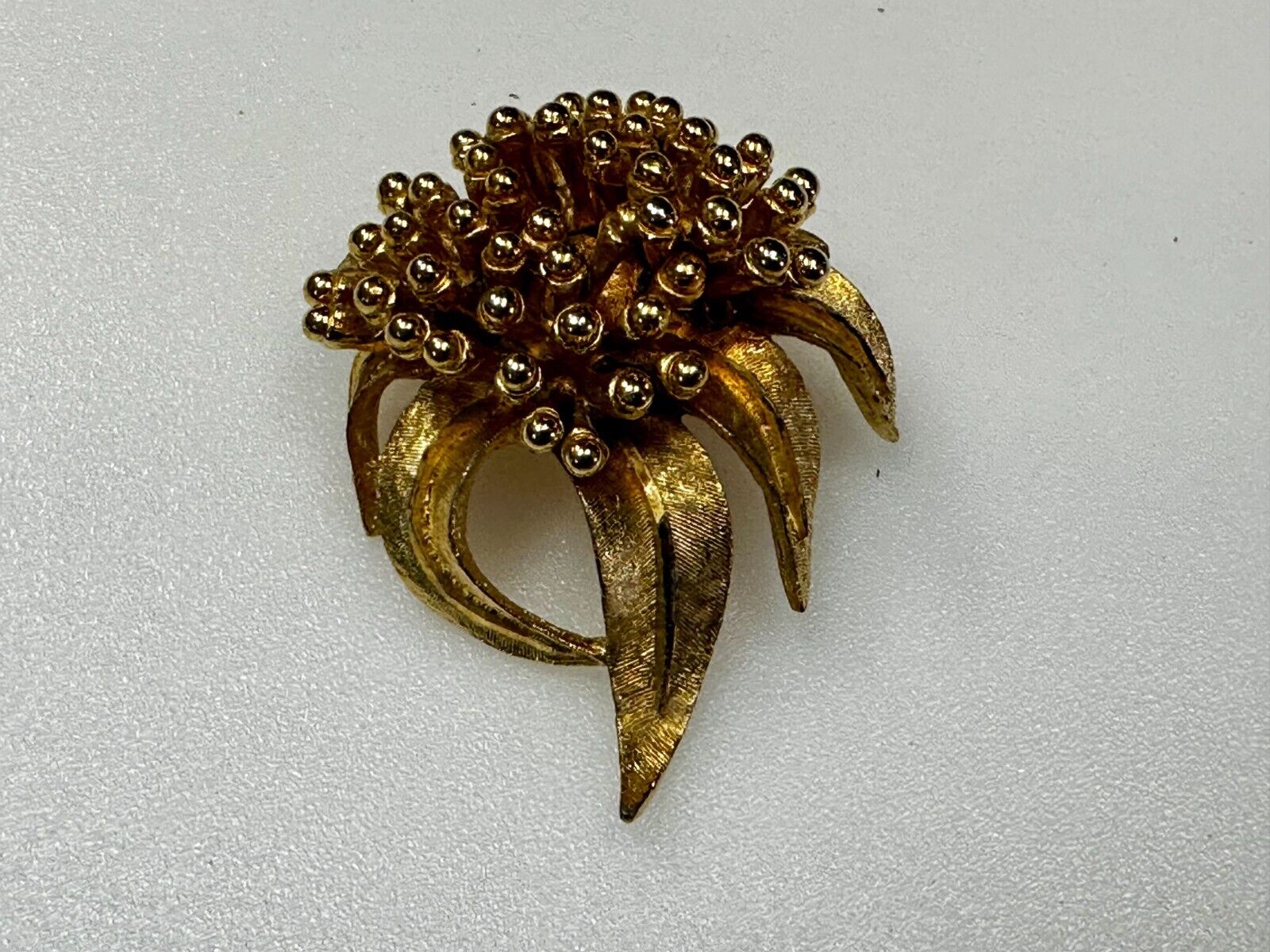 Vintage Flower Textured Brushed Gold Tone Brooch Pin Signed by BSK