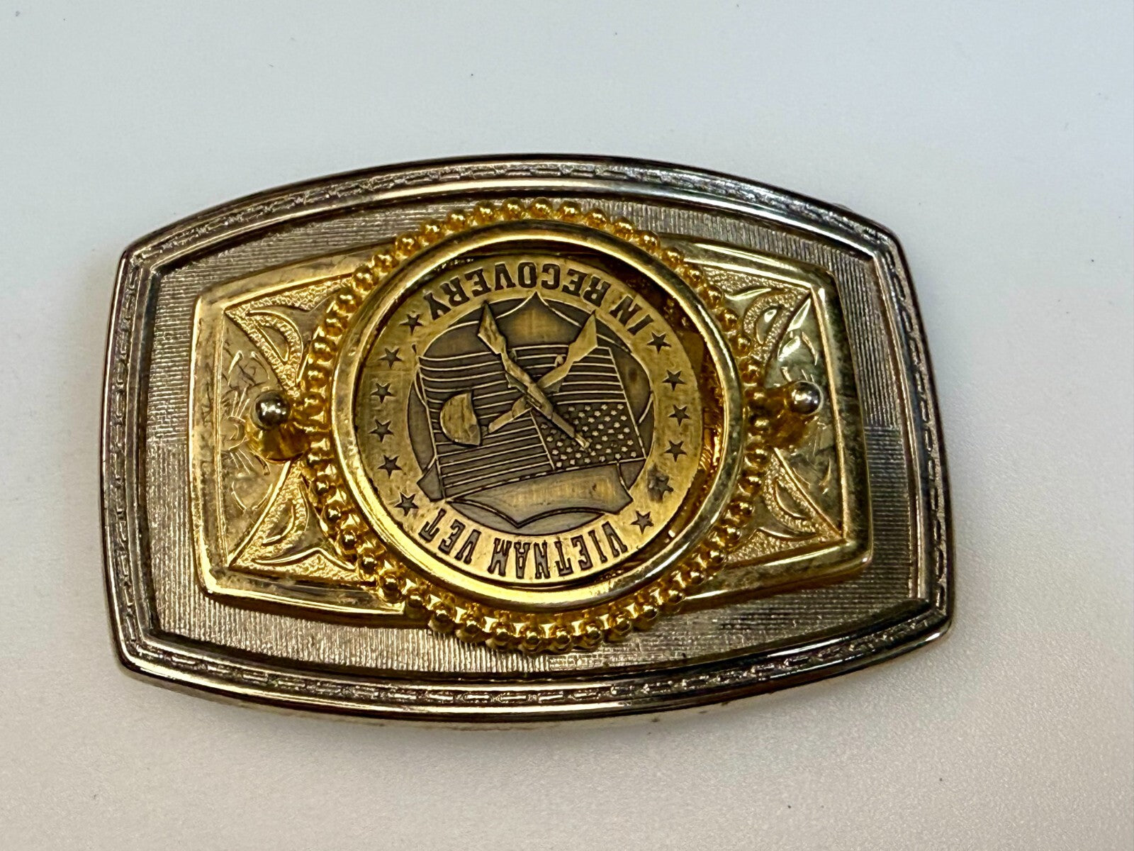 Vietnam Vet In Recovery Patriotic American Usa Gold Tone Belt Buckle