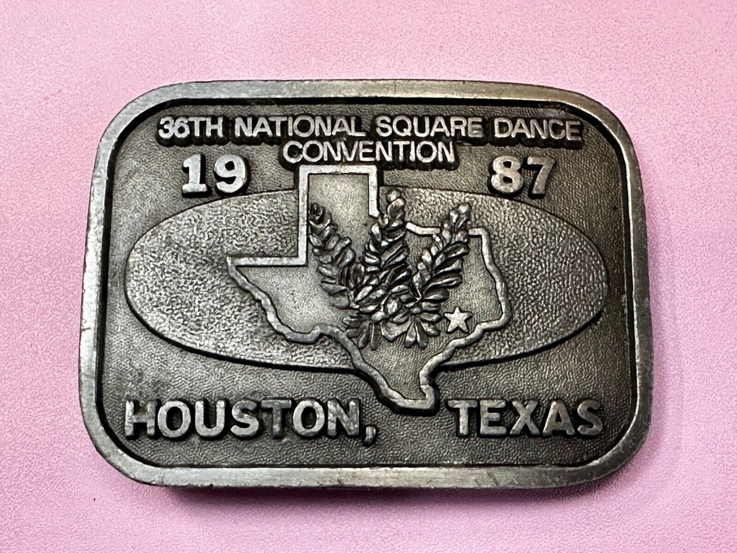 36th National Square Dance Convention 1987 Houston Texas Metal Belt Buckle