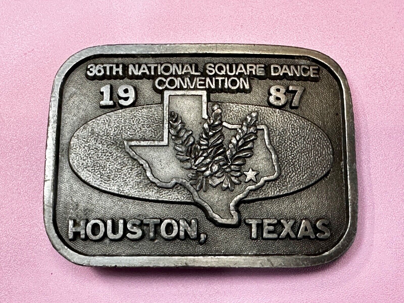 36th National Square Dance Convention 1987 Houston Texas Metal Belt Buckle