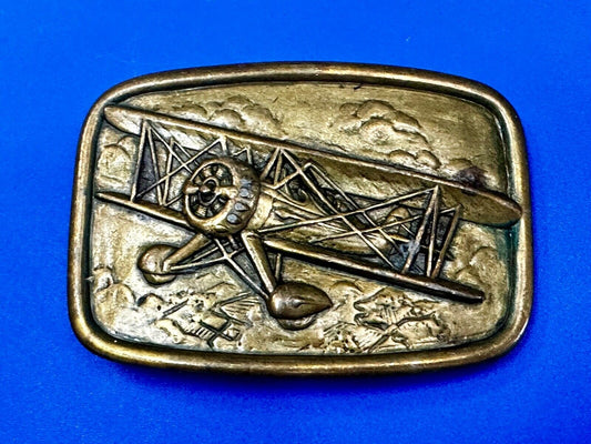 Airplane - Pilots Plane Bi_Wing Avon Vintage 1985 Flying Americana Belt Buckle